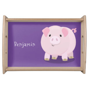 Cute pink pot bellied pig cartoon illustration serving tray