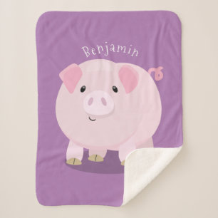 Cute pink pot bellied pig cartoon illustration sherpa blanket
