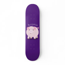 Cute pink pot bellied pig cartoon illustration skateboard