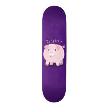 Cute pink pot bellied pig cartoon illustration skateboard
