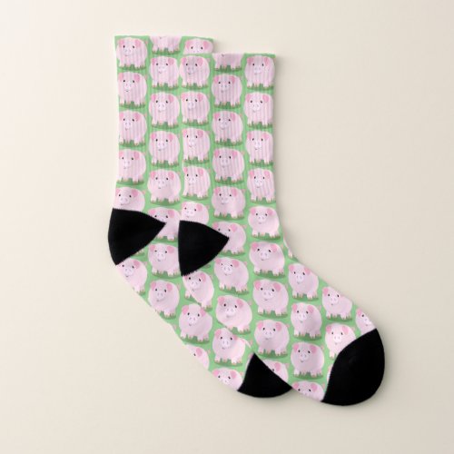 Cute pink pot bellied pig cartoon illustration socks