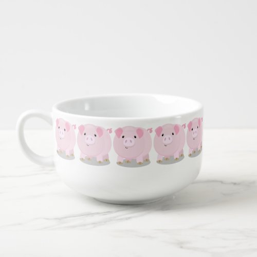 Cute pink pot bellied pig cartoon illustration soup mug