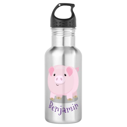 Cute pink pot bellied pig cartoon illustration stainless steel water bottle