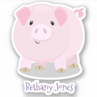 Cute pink pot bellied pig cartoon illustration sticker | Zazzle