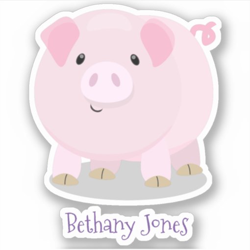 Cute Pink Pot Bellied Pig Cartoon Illustration Sticker 