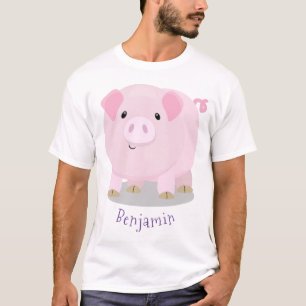 Cute pink pot bellied pig cartoon illustration T-Shirt