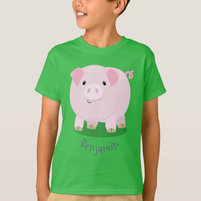 Cute pink pot bellied pig cartoon illustration T-Shirt (Front)