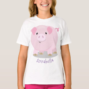 Cute pink pot bellied pig cartoon illustration T-Shirt
