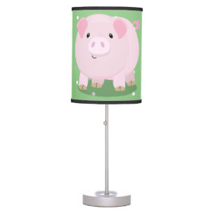 Cute pink pot bellied pig cartoon illustration table lamp