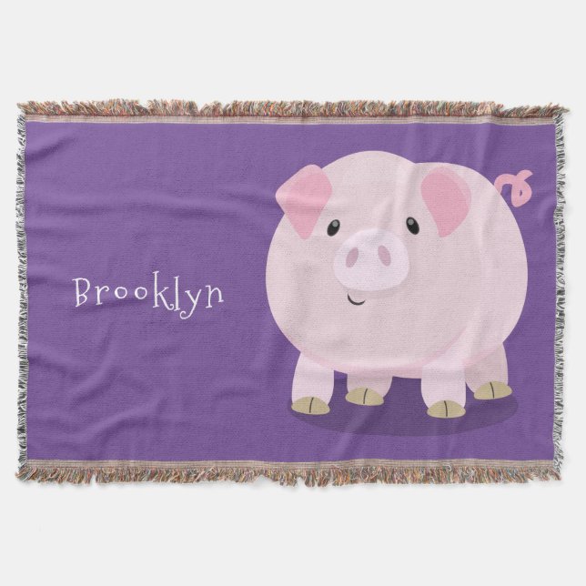 Cute pink pot bellied pig cartoon illustration throw blanket (Front)