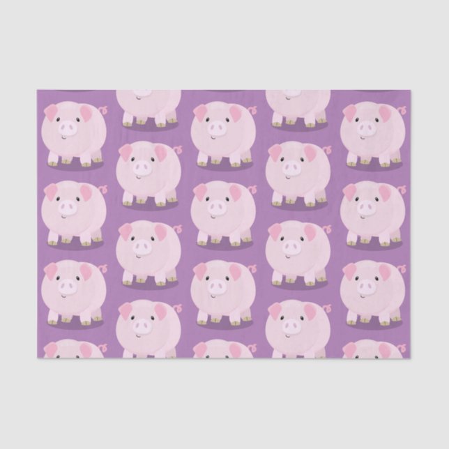 Cute pink pot bellied pig cartoon illustration tissue paper (Front)