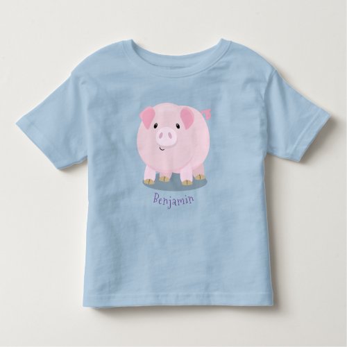 Cute pink pot bellied pig cartoon illustration toddler t_shirt