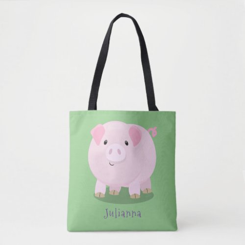 Cute pink pot bellied pig cartoon illustration tote bag