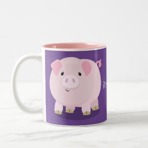 Cute pink pot bellied pig cartoon illustration Two-Tone coffee mug