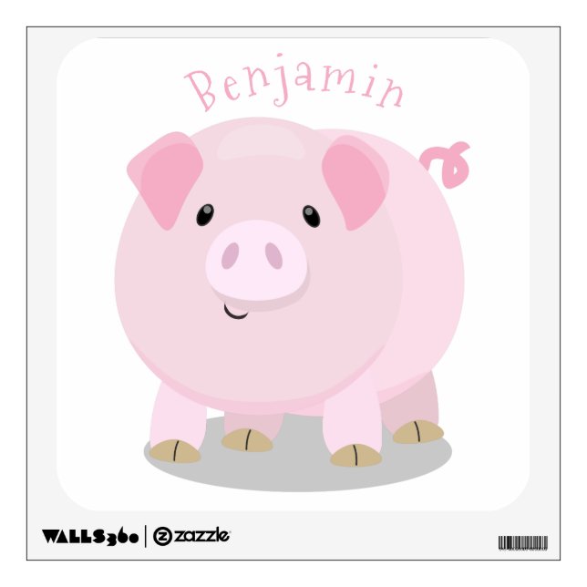 Cute pink pot bellied pig cartoon illustration wall decal (Front)