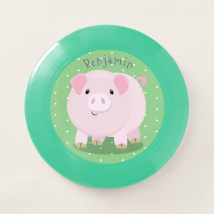 Cute pink pot bellied pig cartoon illustration Wham-O frisbee