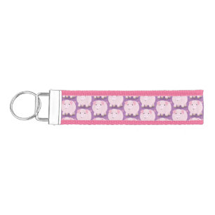 Cute pink pot bellied pig cartoon illustration wrist keychain