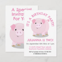 Cute pink pot bellied pig personalized birthday