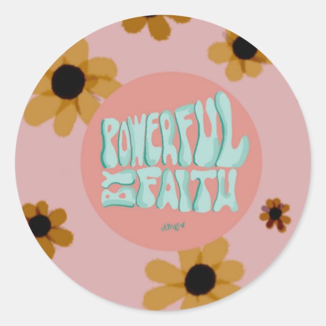 Cute pink POWERFUL BY FAITH 2021 sticker  (Front)