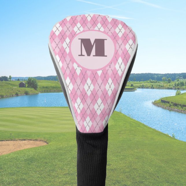 Cute pink preppy argyle custom monogram ladies golf head cover (Creator Uploaded)