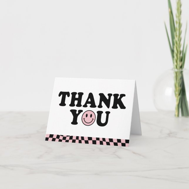 Cute Pink Preppy Smile Birthday Checkered Thank You Card (Front)
