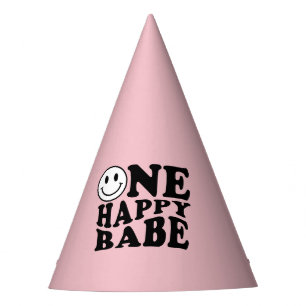 Cute Pink Preppy Smile One Happy Babe Party Hat