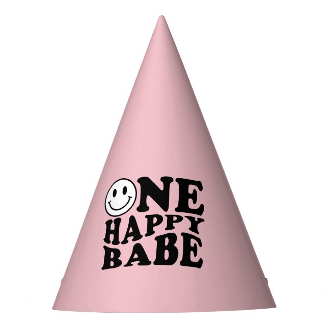 Cute Pink Preppy Smile | One Happy Babe Party Hat (Front)
