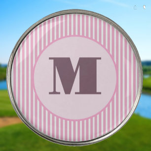 Cute pink preppy stripe monogram personalized golf ball marker