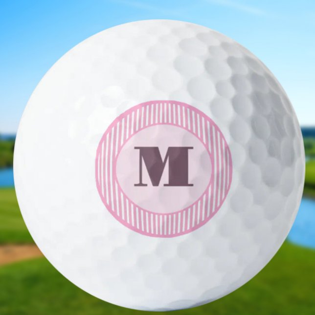 Cute pink preppy stripe monogram personalized golf balls (Creator Uploaded)