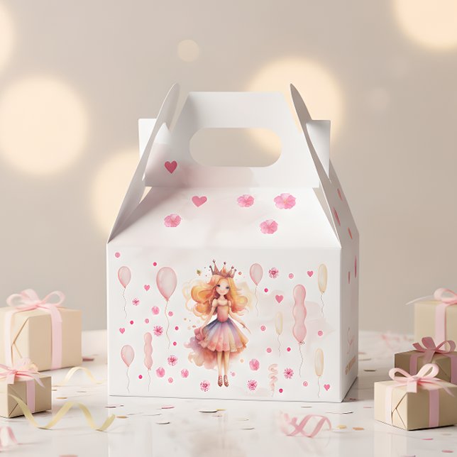 Cute pink princess and balloons birthday favor boxes (Creator Uploaded)