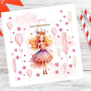 Cute pink princess and balloons birthday napkins
