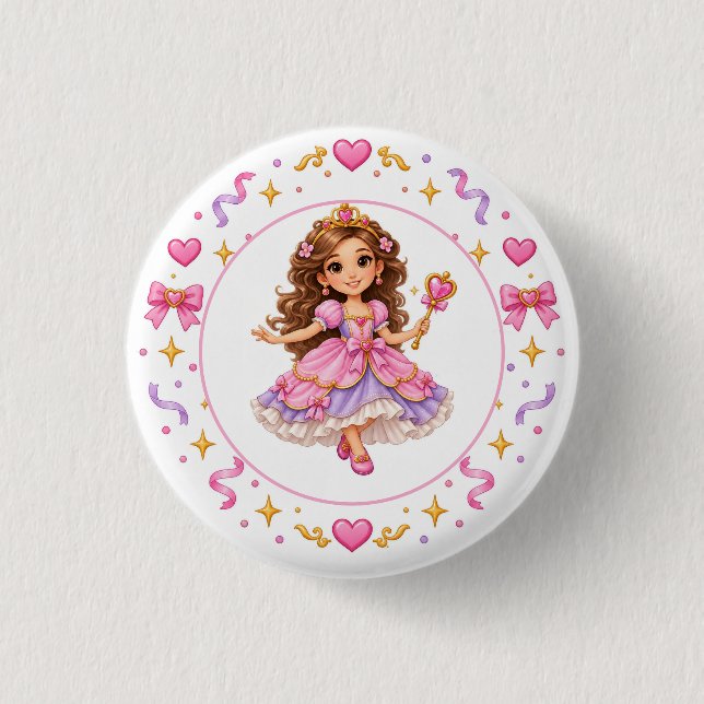 Cute Pink Princess Birthday Button. Button (Front)