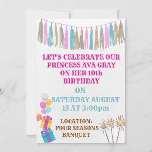 Cute Pink Princess Birthday Party Invitation