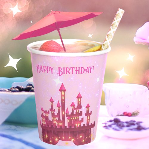 Cute Pink Princess Castle Paper Cups for birthday 