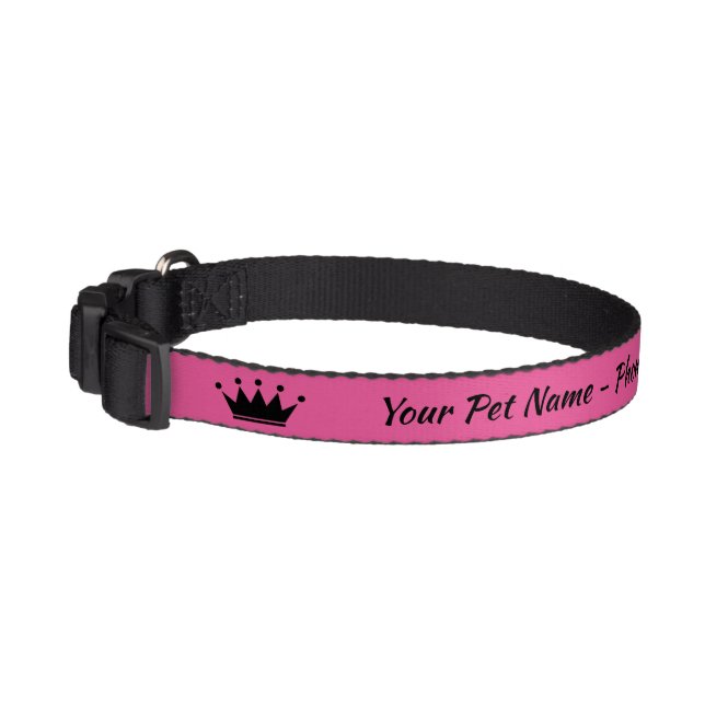 Cute pink princess crown custom dog name pet collar (Left)