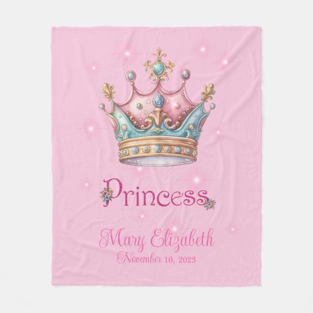 Cute Pink Princess Crown  Fleece Blanket (Front)
