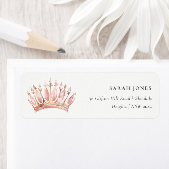 Cute Pink Princess Crown Tiara Floral Address Label (Insitu)