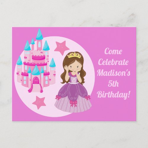 Cute Pink Princess Girl Birthday Party Invitation Postcard