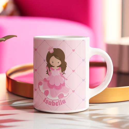 Cute Pink Princess Girl Personalized Kids Name Coffee Mug