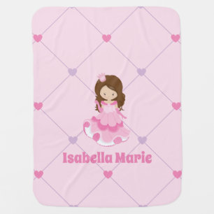 Cute Pink Princess Hearts Personalized Girl Baby Blanket
