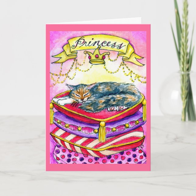 Cute pink princess kitty cat birthday card (Front)