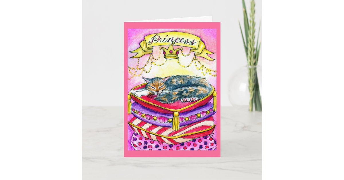 Cute pink princess kitty cat birthday card | Zazzle