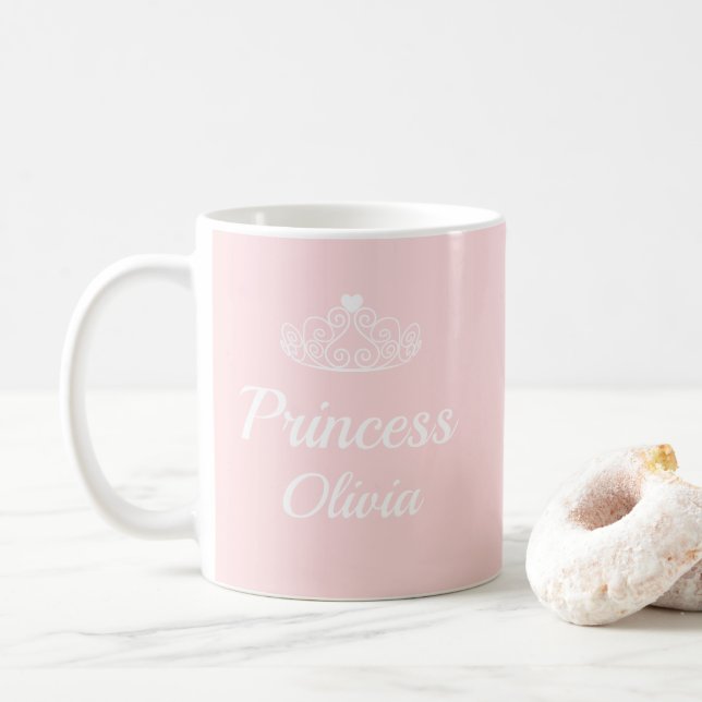 Cute Pink Princess Name with Tiara Personalizable Coffee Mug (With Donut)
