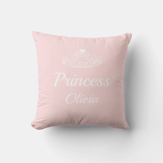 Cute Pink Princess Name with Tiara Personalizable Throw Pillow (Front)