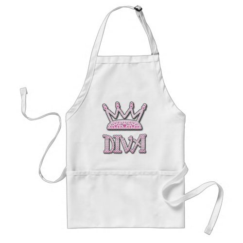 Cute Pink Printed Pearls Diva Princess Crown Adult Apron