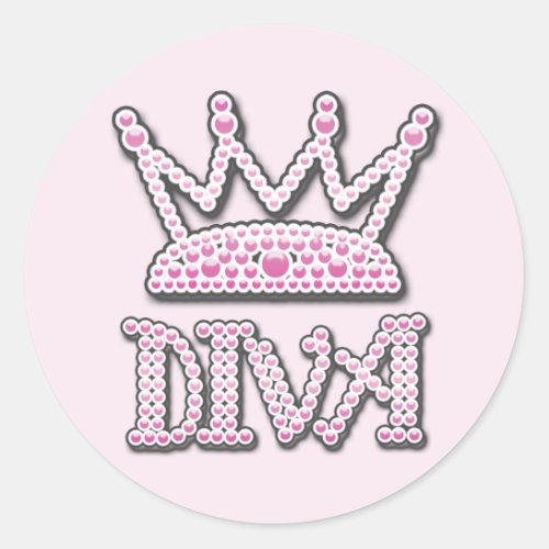 Cute Pink Printed Pearls Diva Princess Crown Classic Round Sticker