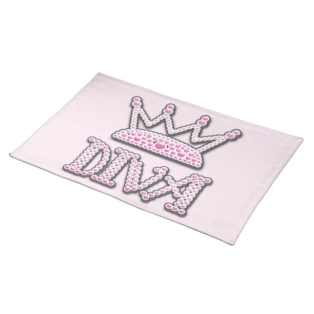 Cute Pink Printed Pearls Diva Princess Crown Placemat (On Table)