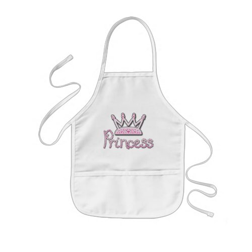 Cute Pink Printed Pearls Princess Crown Kids Apron