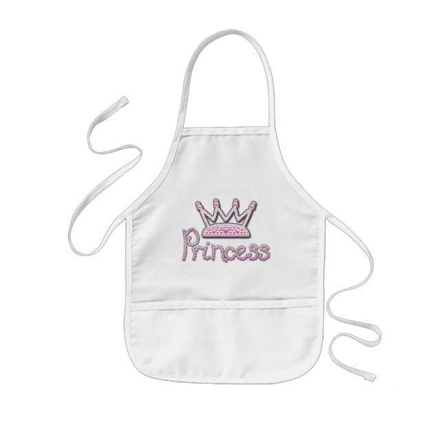 Cute Pink Printed Pearls Princess Crown Kids' Apron (Front)