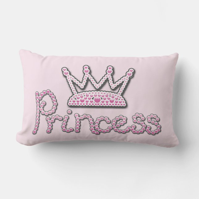 Cute Pink Printed Pearls Princess Crown Lumbar Pillow (Front)